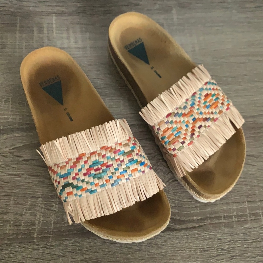 Verbenas | Fringe Slide Sandal Weaved Cork Footbed - image 1